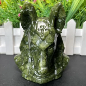 Estatuilla decorativa de cuarzo cristal tallada cabeza de lobo jade Xiuyan natural de 1,3 lb 3,9" - Imagen 1 de 10