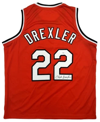 Portland Trail Blazers Clyde Drexler Autographed Signed Red Jersey JSA - Image 1 of 4