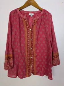 Top para mujer J. Jill M ligero de algodón floral con botones boho  - Imagen 1 de 7