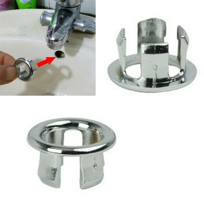 2pcs Bathroom Basin Sink Overflow Ring Chrome Hole Cover Cap Inserts Round 2025 - Image 1 of 4