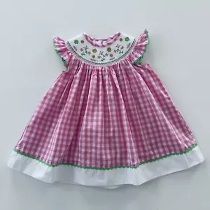 Lil Cactus 6-12 Months Baby Girl Floral Smocked Pink Plaid Dress Spring Summer - Picture 1 of 6