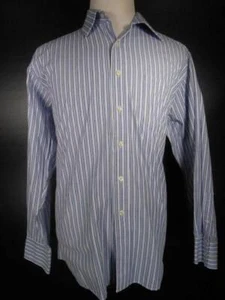 Beautiful Men's Size 17 Michael Kors Blue Striped Long Sleeve Button Shirt GUC - Picture 1 of 5