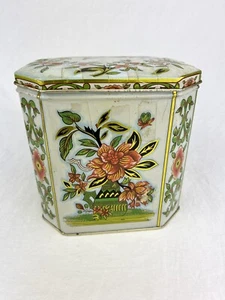 Vintage Decorative Tin Biscuit Tea Container Floral Tin Box Company Daher Style - Picture 1 of 12