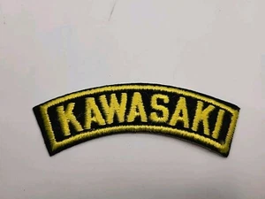 Vintage Kawasaki Motorcycle Biker Riding Black & Gold Emblem Iron On Patch - Picture 1 of 3