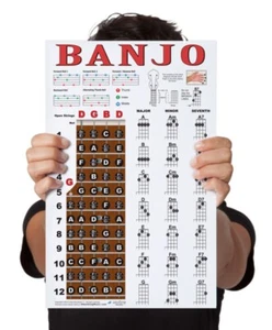 LAMINATED Banjo Chord Chart Poster Fretboard Rolls 5 String Chords Beginner - Picture 1 of 7