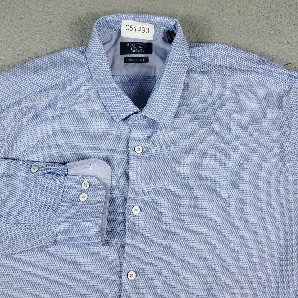Penguin Shirt Mens Size 17 Blue Dress Button Up Long Sleeve - Image 1 of 4