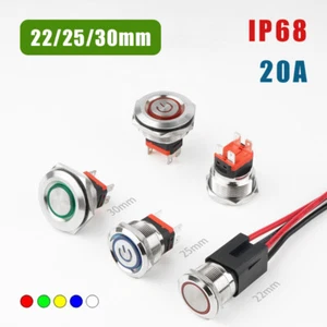 Metal Pushbutton Switch 22/25/30mm High Current 20A Waterproof IP68 LED Light - Picture 1 of 8