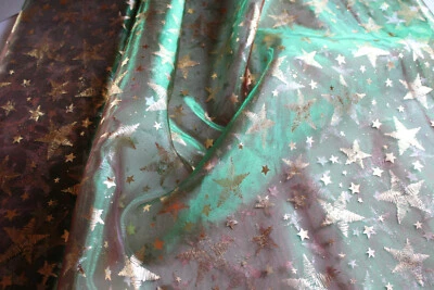 Weihnachts Organza-Druck, Sterne, grün-rot, schimmernd, ca. 144 cm, Mat: 100% PE - Bild 1 von 4