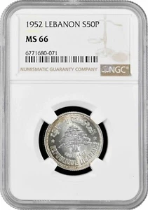 Lebanon 50 piastres 1952, NGC MS66, "Lebanese Republic (1952 - 1994)" - Picture 1 of 2