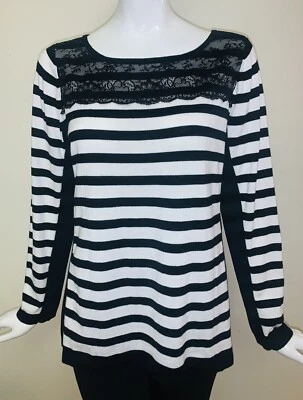 Suéter One A manga larga negro/blanco con ribete de encaje talla XL Foto 1 de 4