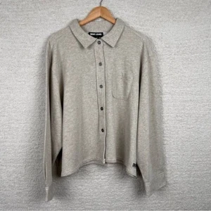 DKNY Jeans Shacket Womens Plus 3X Sandstone Oversized Button Down Collared Logo - Picture 1 of 12