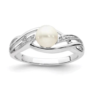 Sterling Silver Rhodium Plated Diamond and FW Cultured Pearl Ring - Picture 1 of 5
