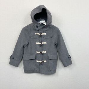 Gap Kids Gray Wool Blend Hooded Toggle Pea Coat Jacket Boys size Small 6-7