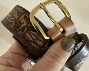 Brushy Creek Tooled Leather Belt Full Grain Cowhide Horses USA Babies 18 - Picture 1 of 7