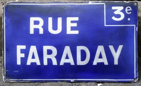 Large old French enamel street road sign plaque Michael Faraday scientist Cover