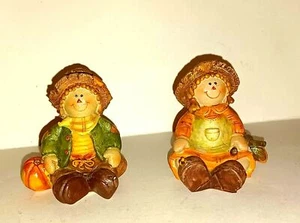 Resin Scarecrows Thanksgiving Fall Halloween Pair Boy Girl Figurines 2 1/2" tall - Picture 1 of 6