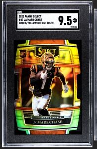 JA'MARR CHASE SGC 9.5 ROOKIE CONCOURSE GREEN YELLOW PRIZM DIE CUT RC 2021 SELECT