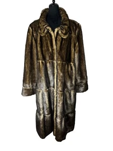 NWOT Pamela McCoy Collection Brown Long Faux Fur Mink Coat size 1X - Picture 1 of 12