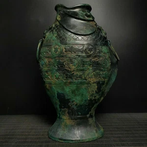 14.9" Old Antique warring states dynasty Bronze ware inscription fish pot statue - Picture 1 of 9