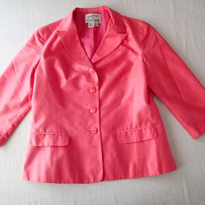 Blazer RICKIE FREEMAN TERI JON, CHAQUETA, TALLA 10 SEDA MANGA 3/4 CORAL ROSA A5 Foto 1 de 4