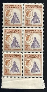 Rhodesia & Nyasaland 1959-62 2d Copper Mining MNH block of 6. SG 20 £15 - Picture 1 of 2