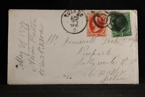 Ohio: Toledo 1877 2c & 3c Banknote Cover to Ireland + Letter + Document - Bild 1 von 5