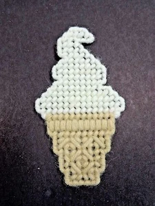 ICE CREAM CONE MAGNET 4" White Beige Handmade Plastic Canvas - Picture 1 of 3