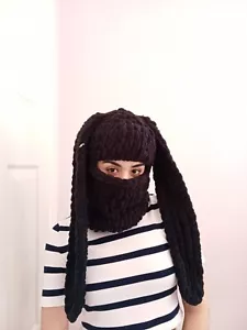 Black Bunny Balaclava Mask – Handmade Crochet Ski Hood – Kawaii Cosplay - Picture 1 of 1