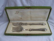 ANTIQUE FRENCH STERLING SILVER HANDLE FISH SERVING SET,THISTLE PATTERN.