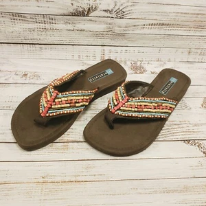 RELATIVITY Thong Size 6 M Flip Flop Sandals Embellish Aztec Beads Brown - Bild 1 von 5