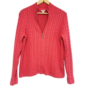 LL Bean Zopfmuster Pullover Damen Größe L Koralle Rosa Baumwolle Full Zip Preppy - Bild 1 von 11