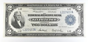 1918 $2 National Currency Note San Francisco Ch#L-12 Large Note *8563 - Picture 1 of 3