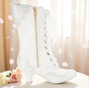 IRREGULAR CHOICE WHITE WEDDING BOOTS UK 3.5 NEW BOXED RARE PARTY BRIDAL SHOES - Picture 1 of 7