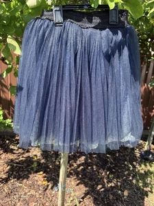 Girls Navy Skirt with Silver Sequin Underskirt by Designer Monnalisa age 10 year - Picture 1 of 4