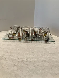 Shot Glasses HOME ESSENTIALS 4 Set Tea Light Holders with Tray 11 inches Birds - Picture 1 of 4