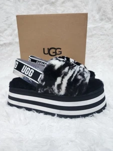 UGG Disco Marble Slide Platform Fluff Sandals -White Sheepskin -Women’s US 10 - Picture 1 of 5