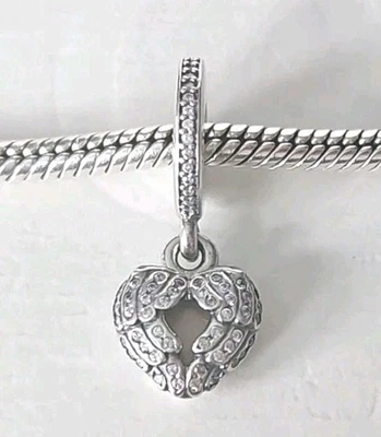 Genuine Pandora Bracelet Charm - Angel Wings Heart Locket Dangle Charm S925 ALE - Image 1 of 4