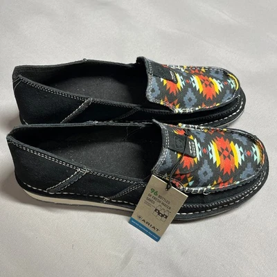 Ariat Shoes Womens Size 10M Cruiser Black Suede Deepest Aztec Native Southwest  - Image 1 of 4