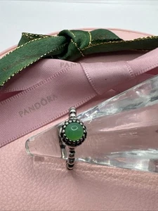 Pandora Green Chrysoprase May Birthstone Bubble Ring Size 48 Genuine 190854CH - Foto 1 di 9