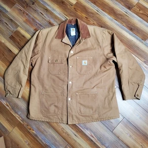 VTG Carhartt Barn Chore Coat Blanket Lined Mens Sz 50 Faded Brown Workwear - Picture 1 of 10