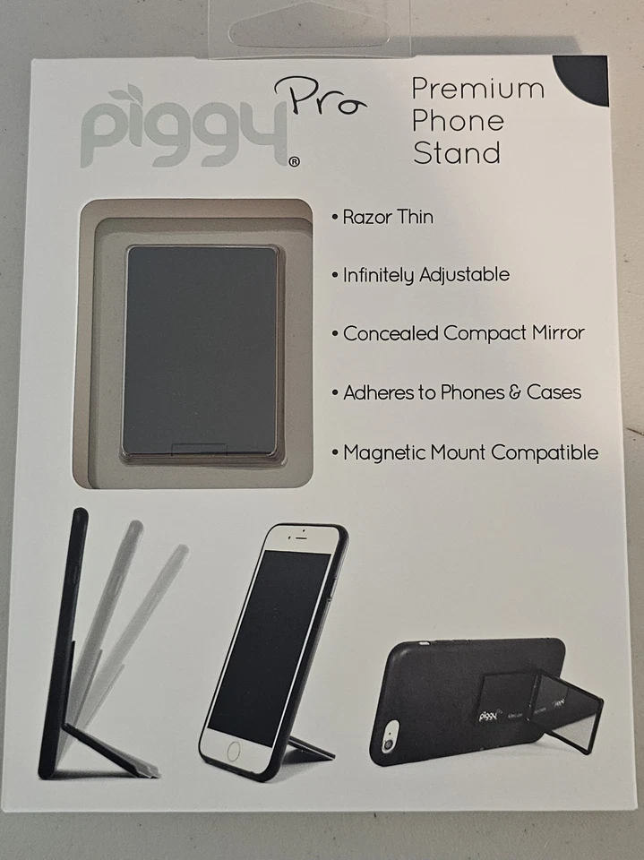 Soporte abatible (Piggy Pro) soporte ajustable para teléfono con espejo compacto - nuevo - negro Foto 1 de 1