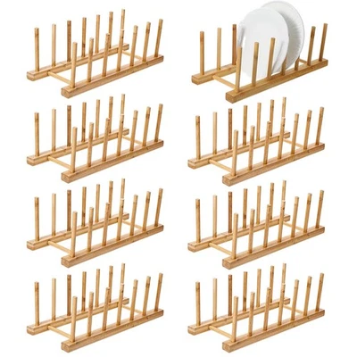 Soporte para platos de 8 piezas y organizador de estante para platos de madera, 11,6 x 4,7 x 3,9 pulgadas disco de madera... Foto 1 de 4