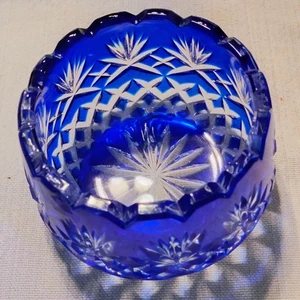 Vintage Czech Bohemian Cobalt Blue Cut to Clear Glass Bowl Lovely piece - Picture 1 of 4