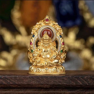Tibet Buddhism Copper Gem Yellow Jambhala Wealth God Buddha Pendant Amulet - Picture 1 of 11