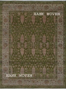 Hand-Knotted Antique Green/Peach 8x10ft Geometric Area Rug | Customizable Carpet - Picture 1 of 8