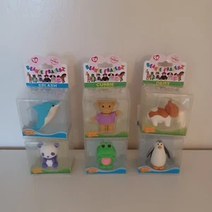 ty Beanie Eraserz Japanese Puzzle Eraser Lot of 6 Dolphin Bear Frog Cow Penguin - Picture 1 of 7