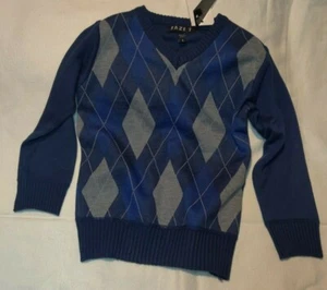 NWT FAZE 1 Boys Argyle Diamond Navy & Gray Sweater V-Neck Long Sleeve Size 4 - Picture 1 of 3