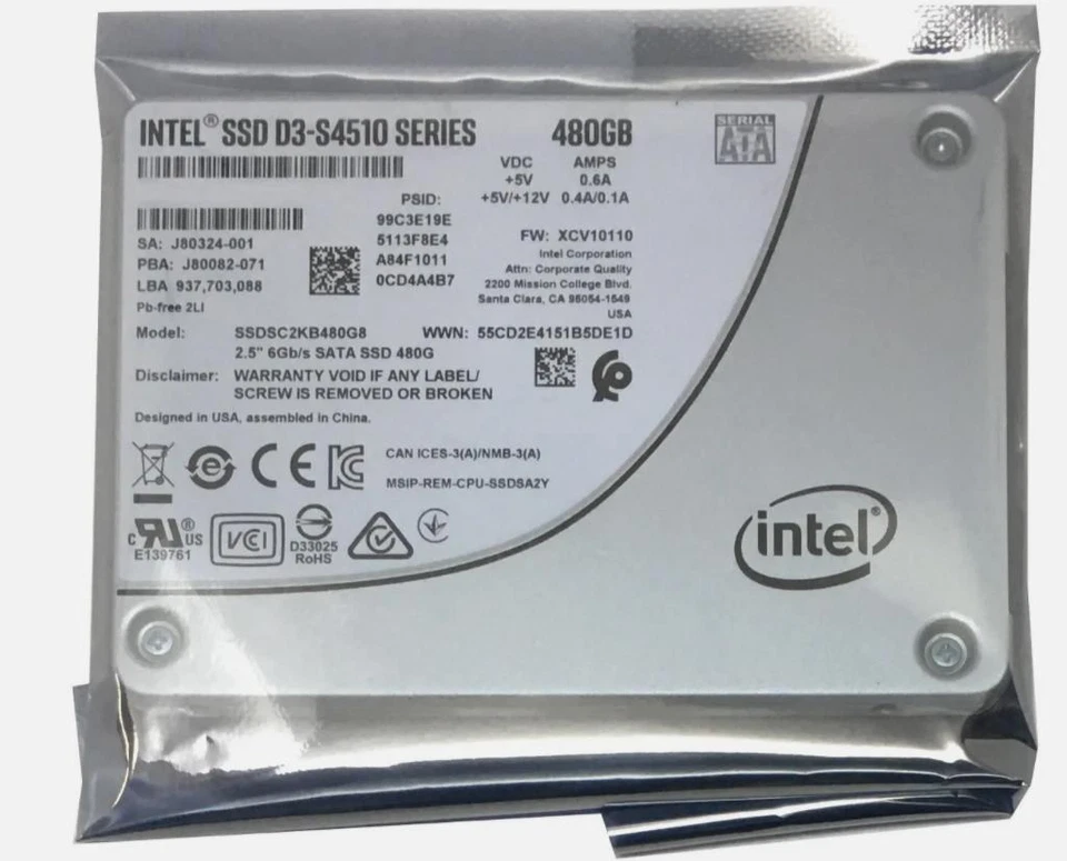 New Intel D3-S4510 480GB Internal 2.5 Inches (SSDSC2KB480G801) Solid State Drive - Image 1 of 1