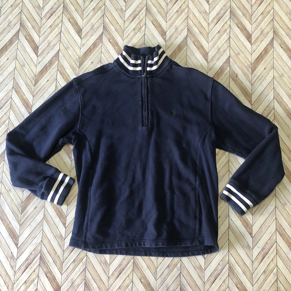 Polo by Ralph Lauren Youth Navy/Wht 1/4 Zip Sweater Size L (16/18) 100% Cotton - Image 1 of 4
