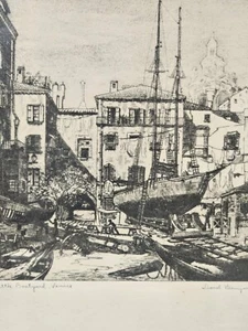"Little Boatyard, Venice" Etching By Lionel BARRYMORE Signed In Pencil - Picture 1 of 11